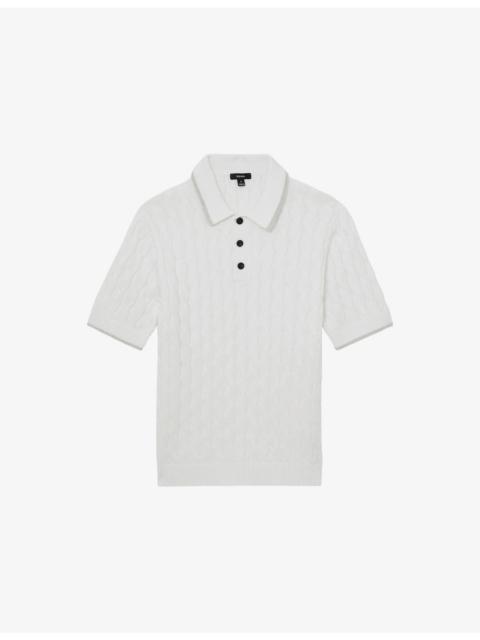 REISS Denby Cable-Knit Cotton Polo Shirt