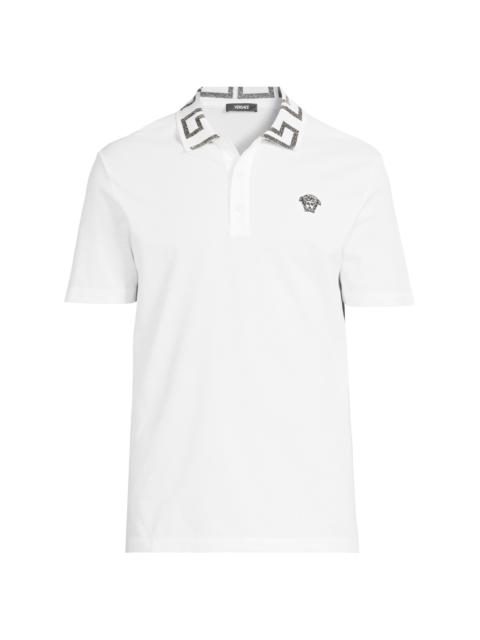 VERSACE Men's Piquet Cotton Polo Shirt - White Anthracite