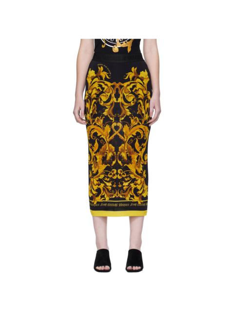 VERSACE JEANS COUTURE Black & Yellow Porcelain Barocco Midi Skirt