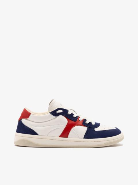 Larroudé George Sneaker In White and Blood Red Leather and Navy Suede