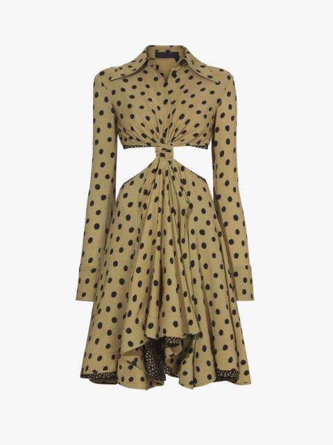 Printed Dot Cut Out Shirt Dress