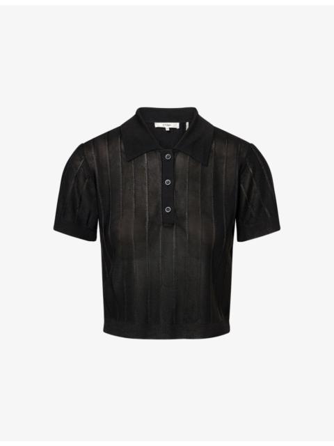 FRAME Semi-Sheer Textured Knit Polo Shirt