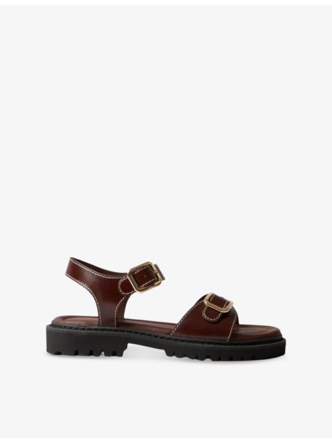 Claudie Pierlot Double-Buckle Flat Leather Sandals