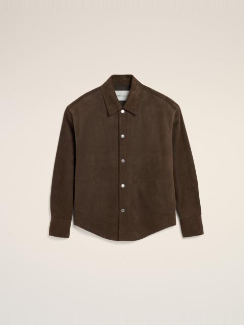 AMI Paris BROWN GOAT LEATHER BUTTONED OVERSHIRT