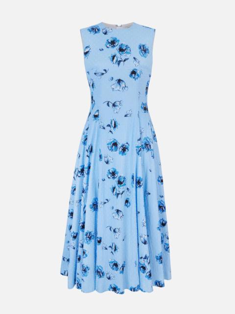 EMILIA WICKSTEAD Chelsea Dress In Blue Poppies On Baby Blue Bibione Cotton