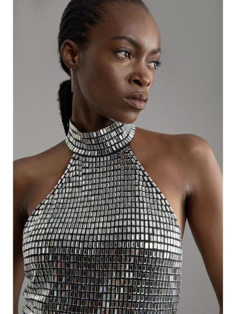 KAREN MILLEN Premium Crystal Embellished Jersey Halter Top