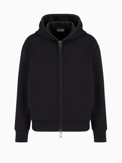 Double-jersey hooded zip-up sweatshirt with velour details