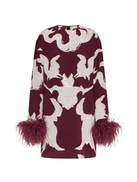 Valentino feather-embellished patterned midi dress