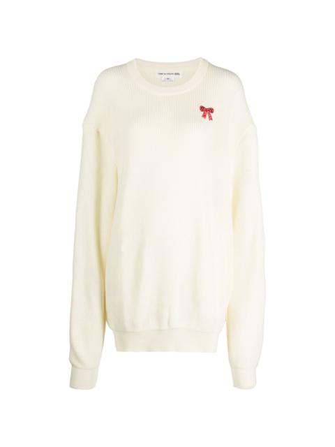 embroidered-bow crew neck jumper