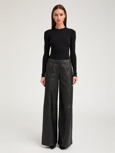 SPRWMN BLACK STRETCH LEATHER WIDE LEG
