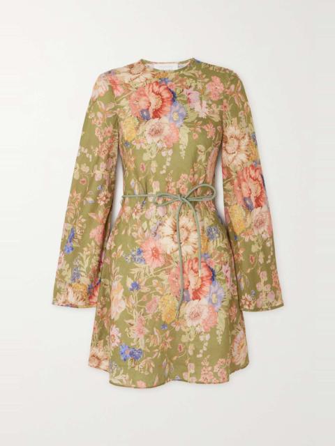 Zimmermann + NET SUSTAIN August belted floral-print linen mini dress