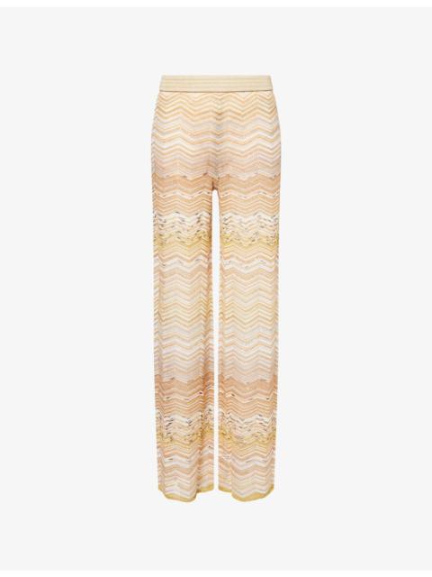 Missoni Chevron Straight-Leg Metallic-Knit Trousers