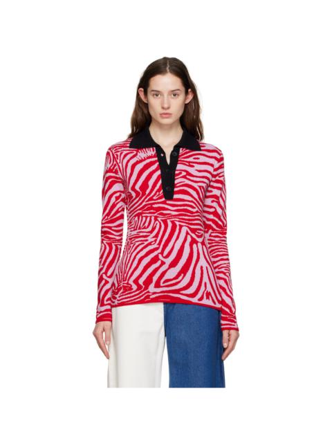 MARQUES’ALMEIDA Red & Pink Three-Button Polo