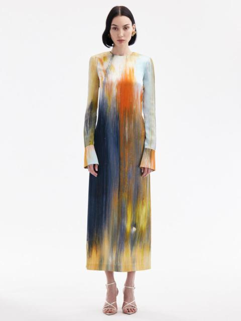 Oscar de la Renta ABSTRACT BRUSHSTROKE MAROCAINE DRESS