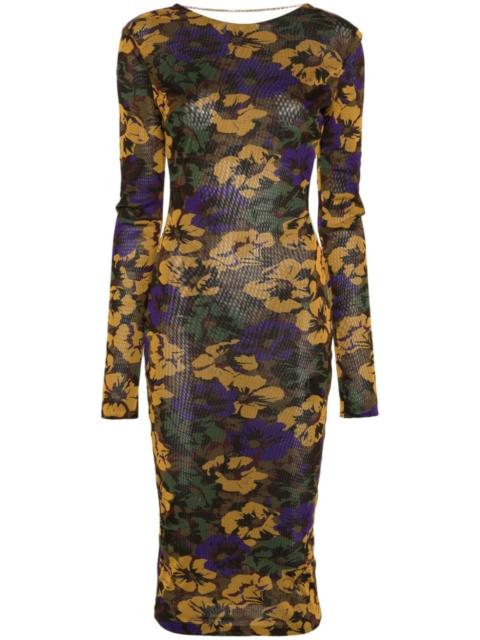 SAINT LAURENT floral-print mesh maxi dress