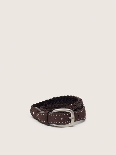 Golden Goose Houston belt in woven mahogany suede with silver micro-studs