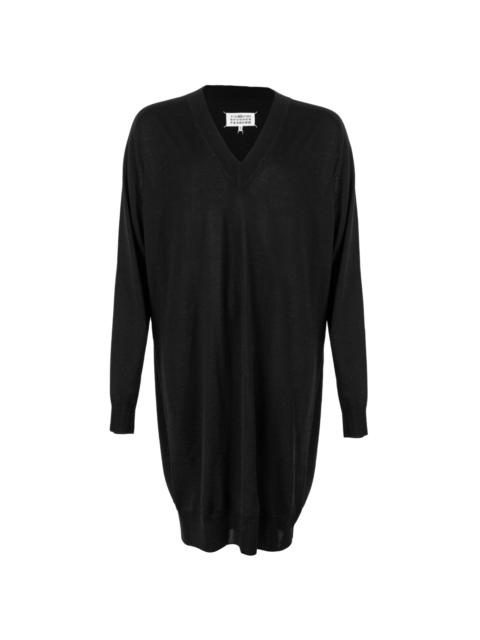 Maison Margiela Wool V-Neck Sweater Dress in Black