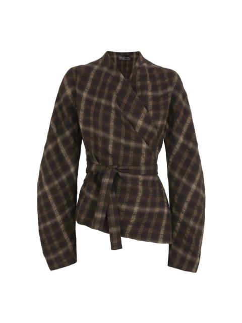 cortana Wool-Linen Checkered Salon Jacket print