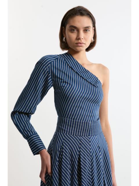 KAREN MILLEN Tall Asymmetric Twill Striped Woven Long Sleeved Shirt