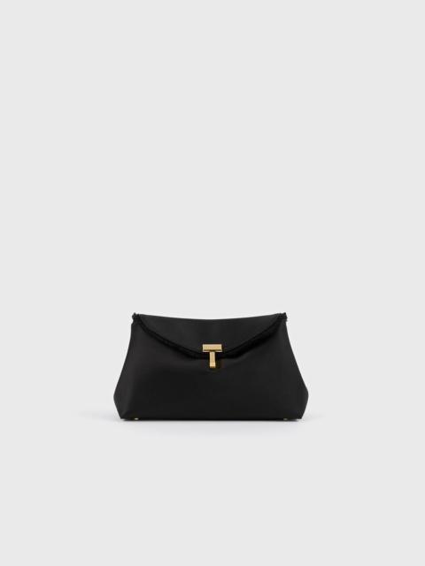 TOTEME Mini T-lock frayed satin clutch black