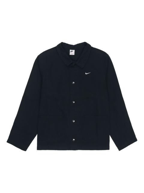 Men's Nike Solid Color Logo Lapel Casual Long Sleeves Autumn Black Jacket DQ5185-010