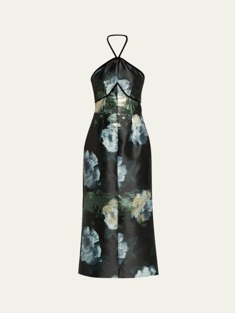 markarian Domino Metallic Watercolor Halter Midi Dress