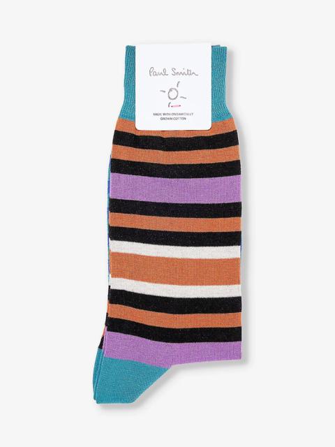 Stripe-pattern cotton-blend knitted socks