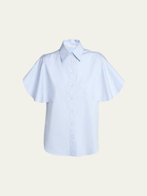 Round Flutter-Sleeve Collared Shirt