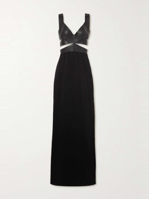 Archetypes cutout leather and satin maxi dress