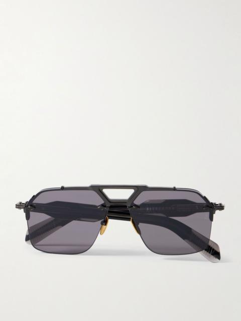 JACQUES MARIE MAGE Silverton Aviator-Style Acetate and Silver-Tone Sunglasses Black