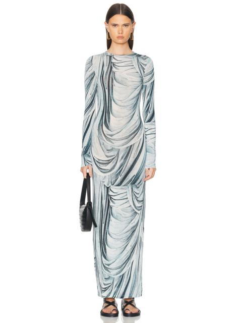 rabanne Drape Printed Long Sleeve Dress