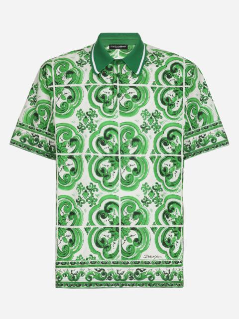 Dolce & Gabbana Cotton polo-shirt with majolica print
