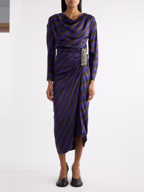 Dries Van Noten Dries Van Noten Didi Stripe Embellished Long Sleeve Dress in Purple at Nordstrom