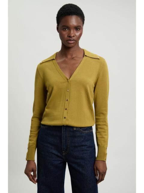 KAREN MILLEN Viscose Blend Popper Detail Knit Collared Cardigan