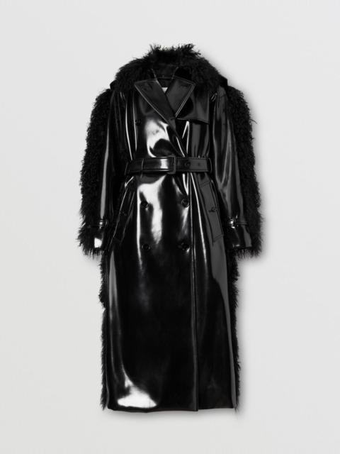 Shearling Trim Vinyl Trench Coat