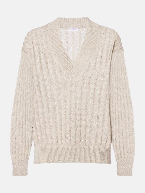Brunello Cucinelli Sequined linen-blend sweater