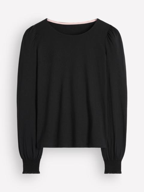 BODEN Smocked Cuff Supersoft Top-Black