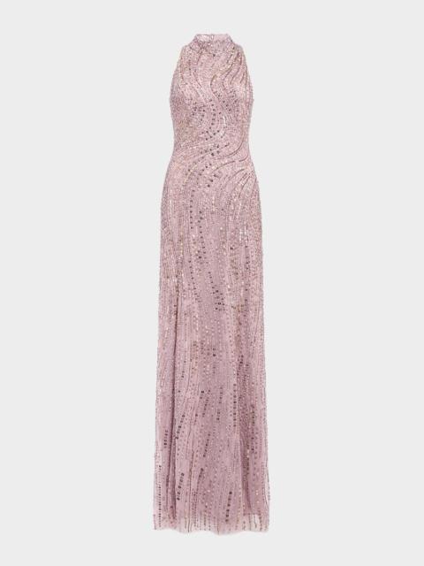 JENNY PACKHAM Cosmea Sequined Halter Gown