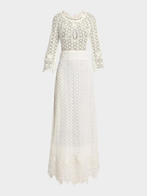 Isabel Marant Hayra Guipure Lace Long-Sleeve Maxi Dress