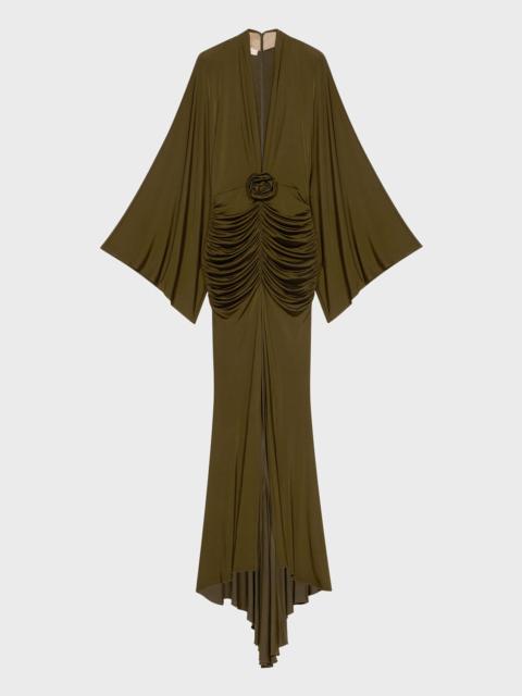 Blumarine LONG SHINY JERSEY DRESS WITH APPLIED ROSE