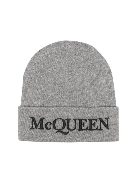 Alexander McQueen embroidered-logo ribbed beanie