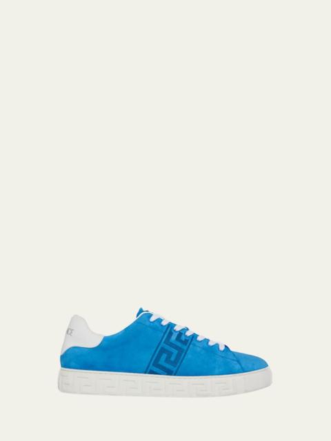 VERSACE Men's La Greca Greek Key Suede Low-Top Sneakers