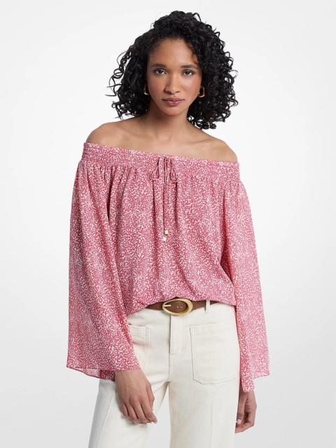 MICHAEL KORS Abstract Print Off-the-Shoulder Georgette Top