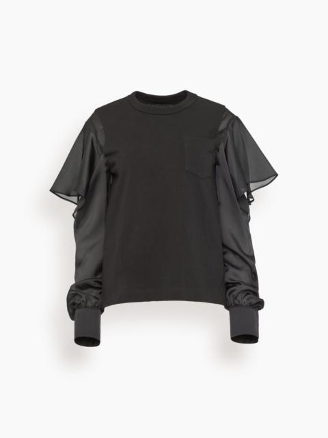 sacai Satin x Cotton Jersey T-Shirt in Black