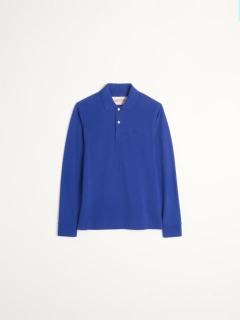 Valentino LONG-SLEEVED COTTON PIQUÉ POLO SHIRT WITH VLOGO EMBROIDERY