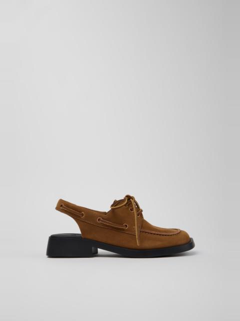 CAMPER Donna Brown Nubuck Leather Semi-Open Shoes for Women.