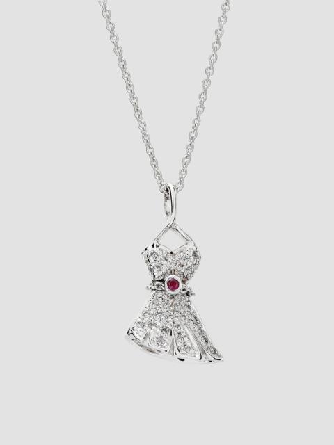 ROBERTO COIN Women's Tiny Treasures 18K White Gold, 0.13 TCW Diamond & Ruby Little Black Dress Pendant Necklace -