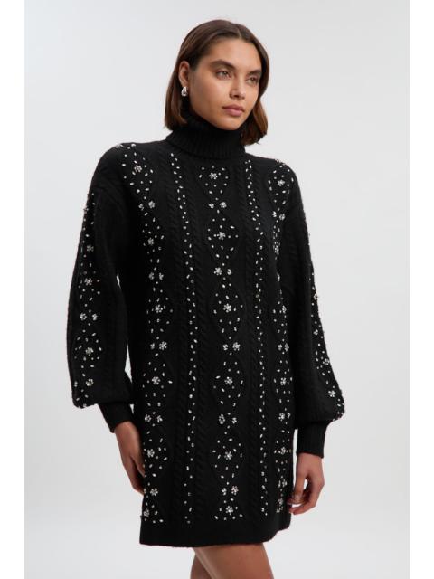 KAREN MILLEN Wool Blend Embellished Cable Knit Jumper Mini Dress