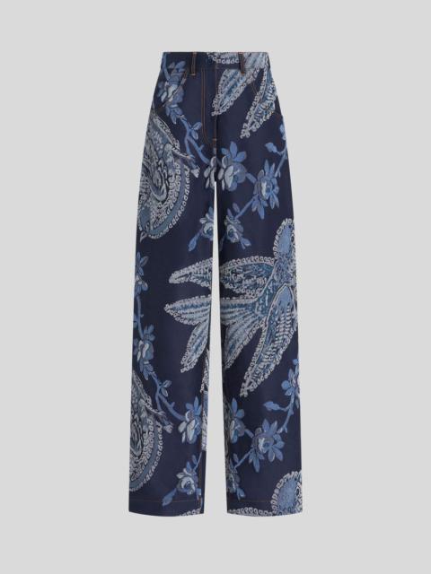Etro DENIM JACQUARD CARGO JEANS WITH BIRDS