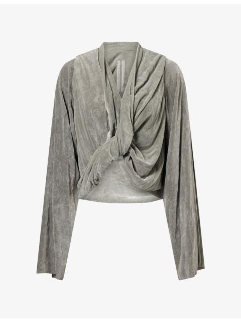 Rick Owens Twisted-Front Velvet Silk-Blend Top